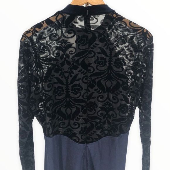 ASOS Velvet & Lace Navy Black Long Sleeve Bodycon Mini Dress size 14 NWT - Picture 6 of 13